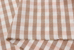 Вареный (стираный) хлопок Клетка (1.0*1.0см) цв.песочно-коричневый/бл.персиковый, ш.2.5м, хл-100% - Купава фото 4