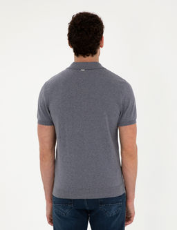 Koyu _ndigo Slim Fit D__meli Polo Yaka Keten Kar___ml_ Triko Ti__rt
