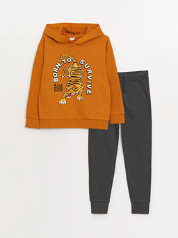 Bask?l? Uzun Kollu Erkek ?ocuk Hoodie ve E?ofman Alt?