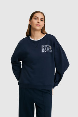 Kad_n Lacivert Bisiklet Yaka Sweatshirt