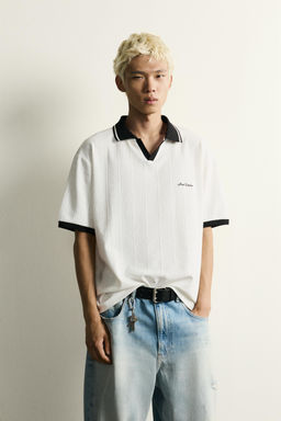 POLO RELAXED FIT  ESTRUCTURA TEXTO BORDADO / Blanco roto - Zara фото 2