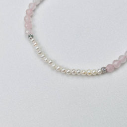 Браслет из Розового кварц а и Жемчуга 18 см +