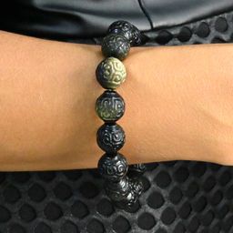 Браслет из Обсидиана шарик резной 13мм, 35г