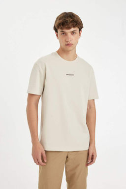 Футболка из плотной ткани с короткими рукавами и круглым вырезом обычного кроя с принтом