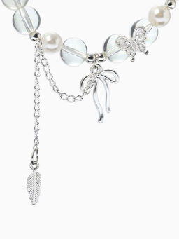 Браслет с подвесками "Сахарный" перо, бант, шар №10/8, цвет белый радужный в серебре