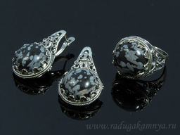 Кольцо Серьги с обсидианом размер 19
