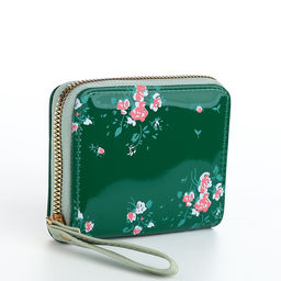 Кошелёк женский на молнии с ремешком, лакированный, зелёный