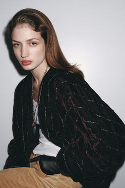 QUILTED VELVET KIMONO WITH BEADS