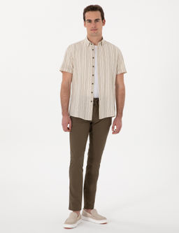 Haki Slim Fit Keten G_r_n_ml_ Kanvas Pantolon