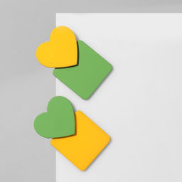 Серьги Сердце с квадратом, цвет жёлто-зелёный