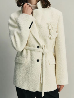 Буклированный шерстяной жакет с брошью / Zarina  фото 4