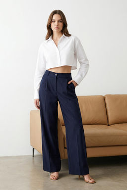 TRENDYOLMILLA Vizon Yuksek Bel Wide Leg/Genis Paca Cizgili Dokuma Pantolon TWOSS22PL0100  фото 8
