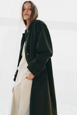 TRENCH CUELLO PIEL CONTRASTE ZW COLLECTION / Verde gris - Zara фото 4