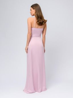 Платье цвета пыльной розы длины макси с разрезом на юбке и открытыми плечами - 1001dress фото 6