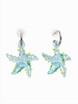Серьги из стекла "Море", звезда, цвет голубой в серебре