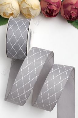 Лента репсовая 4 см*20 ярд с рисунком "Ромбик" SF-5931, серый №03