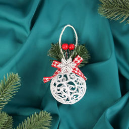 Цена за 2 шт. Ёлочный шар Кружевной новогодний, d=6 см, белый