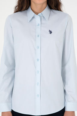 Рубашка женская U.S. Polo Assn с длинным рукавом голубая из хлопка и эластана  фото 13