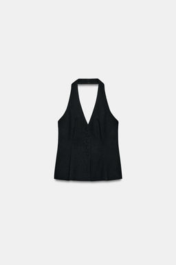 TOP CHALECO HALTER BOT?N FORRADO / Negro