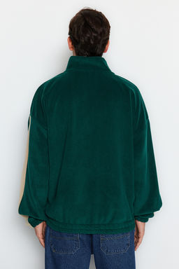 Zumrut Yesili Unisex Oversize/Genis Kesim Dik Yaka Anti-pilling Polar Sweatshirt TMNAW24SW00034