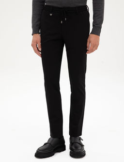 Siyah Beli Lastikli Kordonlu Klasik Jogger Pantolon