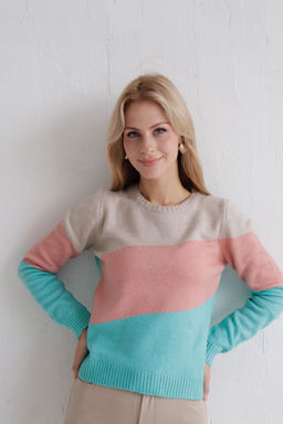 Джемпер колор блок в цвете тиффани-пудра-беж