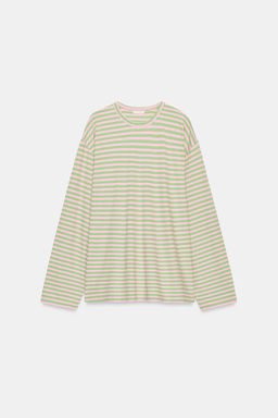 CAMISETA ALGOD?N Y LINO RAYAS / Rosa pastel - Zara фото 32