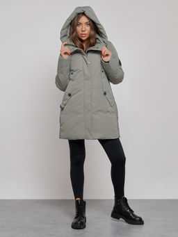 Зимняя женская куртка молодежная с капюшоном цвета хаки 589003Kh - RoccaManer фото 6