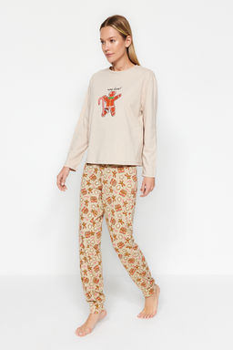 Trendyolmilla Yesil %100 Pamuklu Y?lbas? Temal? Orme Pijama Tak?m? THMAW24PT00061  фото 4