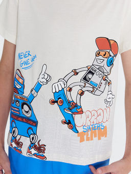 Комплект для мальчиков (футболка, шорты) молочно-голубой с печатью - Mark formelle фото 5