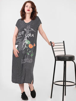 Платье летнее в полоску с рисунком повседневное - Almond фото 2