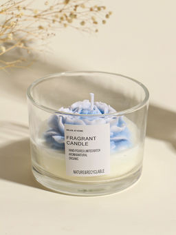 Свеча интерьерная в стакане "Нежно-голубой пион" 11х11х8 см