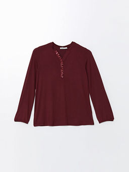 Ka??k Yaka Pul Payetli Uzun Kollu Kad?n Bluz