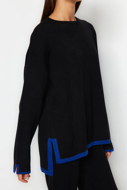 Siyah Genis Kal?p Kontrast Renkli Triko Alt-Ust Tak?m TWOAW24AU00062