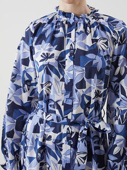 F?rf?rl? Dik Yaka ?i?ekli Kad?n G?mlek Elbise