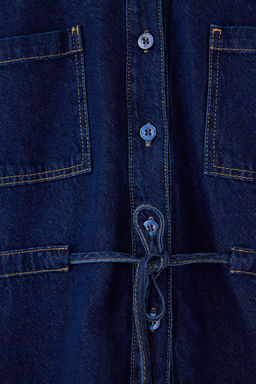 Koyu Mavi Belden Baglamal? Tencel Kar?s?ml? Denim Gomlek TWOSS26GO00006 - Trendyolmilla фото 3