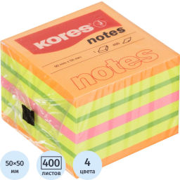 Стикеры Kores CUBO 50x50мм,смешан.неон.цв (оранж,желт,зелен,роз) 400л 48460 фото 2