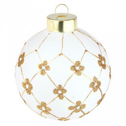Елочная игрушка шар стеклянная д9,5см, белый металлик, ручная художественная роспись, подарочная упаковка (Россия)