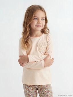 ?i?ekli K?z ?ocuk Penye Bluz ve Tayt