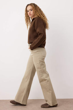 TRENDYOLMILLA Cok Renkli Leopar Desenli Kahverengi Yuksek Bel Wide Leg Jeans TWOAW25JE00309  фото 11