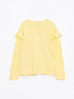 Bisiklet Yaka Uzun Kollu Bask?l? K?z ?ocuk Ti??rt - Waikiki фото 2