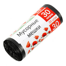 Мешки для мусора в рулоне 30л 48х55см, 30шт, прочные, 6мкм, ПНД, черный (Россия)