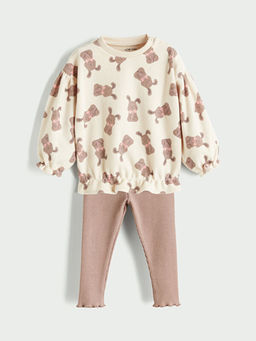 Bisiklet Yaka K?z Bebek Sweatshirt ve Tayt 2li