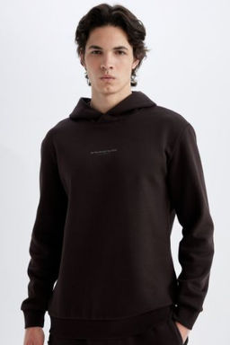 Regular Fit Kapusonlu Bask?l? Sweatshirt