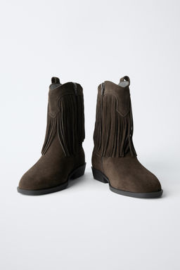LEATHER COWBOY ANKLE BOOTS WITH FRINGES - Zara фото 3