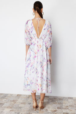 Pembe Soyut Desenli Etegi Belden Ac?lan Maxi Sifon Astarl? Dokuma Elbise TWOSS24EL00611 - Trendyolmilla фото 11