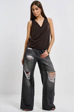 Топ атласный свободного силуэта шоколад