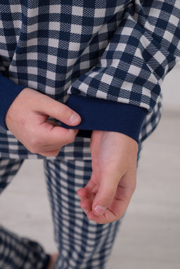 Пижама подростковая из кулирки пенье на манжетах Дрёма клетка синяя - Амадэль фото 6