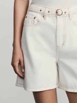 Джинсовые шорты А-силуэта с поясом / Zarina  фото 6