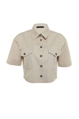 TRENDYOLMILLA Tas Cep Detayl? K?sa Kollu Regular Normal Kal?p Dokuma Gomlek TWOSS22GO0654  фото 6